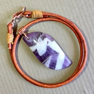 16” Beautiful Amethyst Leather Choker Necklace